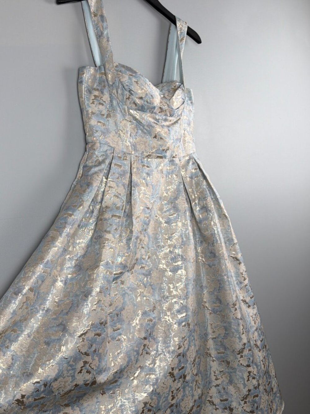 Retro Midi Dress Womens M Blue Silver Mod Rockabilly Old Money Parisian Preppy - Picture 2 of 9